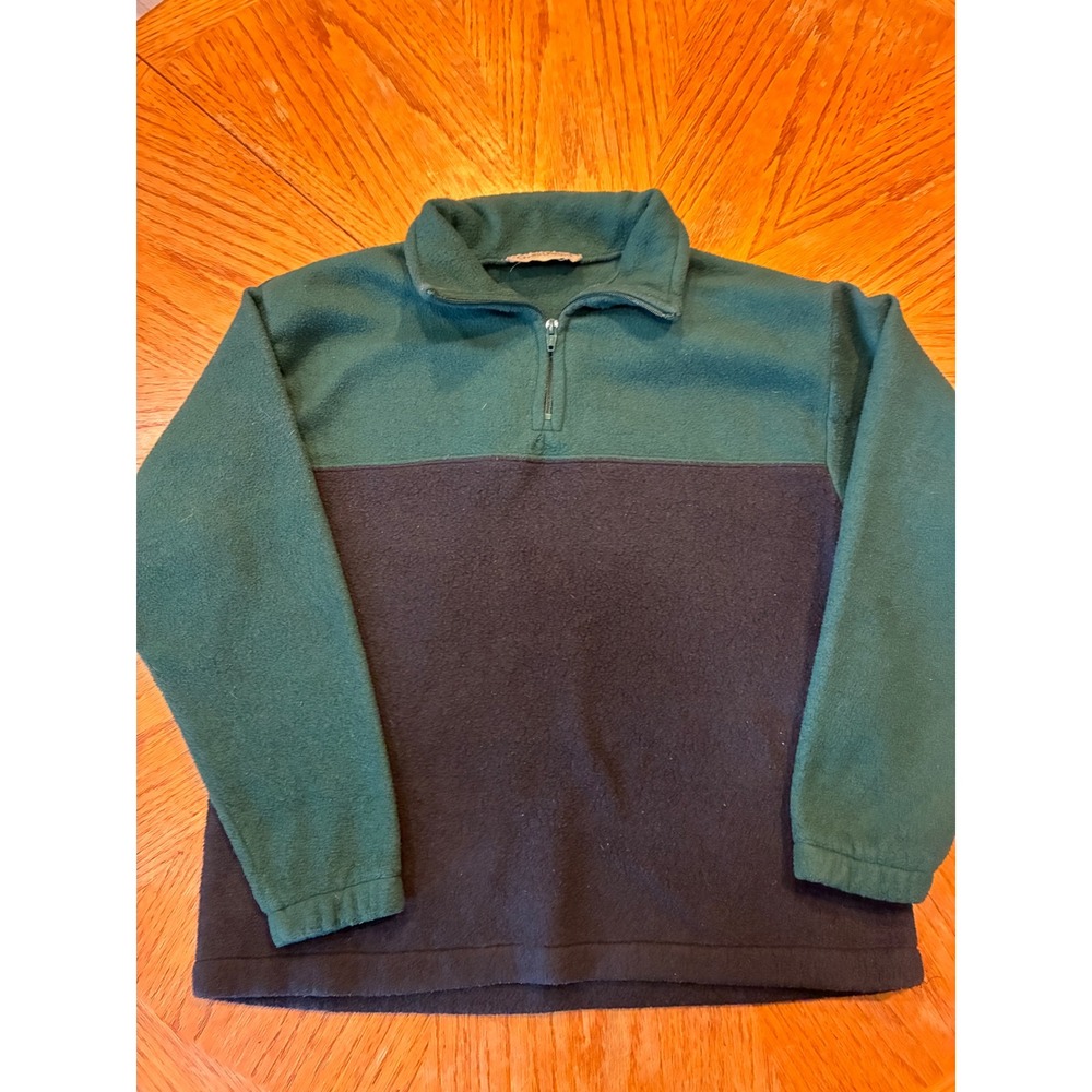 GreatLand Mens Green Navy Blue Colorblock Quarter Zip Fleece Pullover Sweater